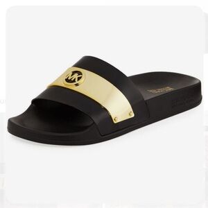 Michael Kors Black and Gold Slides Size 11